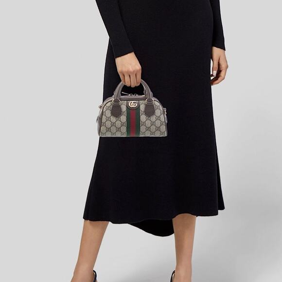 Gucci Ophidia GG Mini Top Handle Bag Dome Shape Crossbody Brown Gold New Rare - Picture 3 of 16